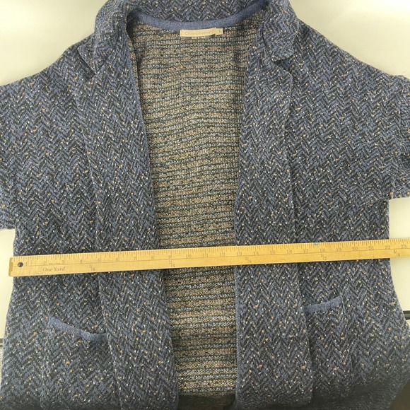 Chiaramente Italy Knit Cardigan Jacket Blazer Blue Herringbone Textured L preppy - Picture 4 of 7